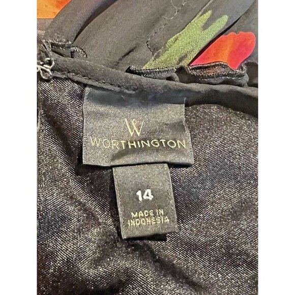 Woman 14 Worthington Hawaiian Floral Tropical Sleeveless Botanical Ruffle Dress - Picture 5 of 6